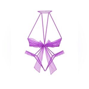 VICTORIA SECERT MESH CROTCHLESS TEDDY - PURPLE SIZES S, M, (NEW WITH TAGS)